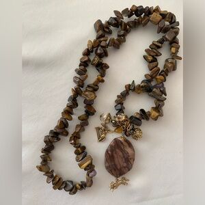 Picture Jasper and Tigers Eye Agate Necklace Fox Hunting Charms Vintage Necklace